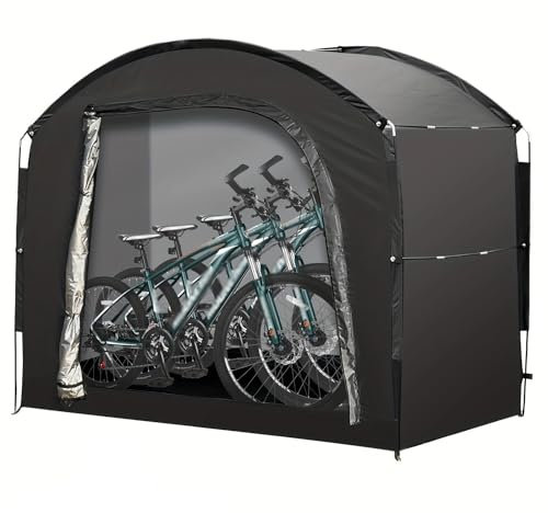 Bike Storage Tent for Outdoor，PU 4000 Waterproof Portable Bicycle Cover, Heavy Duty Storage Tent for 2-3/3 5 Bikes, Anti UV, Rain, Wind, for Bikes, Motorcycle,Garden Tools,Toys (Black, Small)