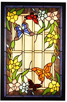 GAUUA Tiffany LED Wall Lamp Vintage Wall Mural Butterfly Rectangle Ceiling Light Glasses Edge Lighting Accessory For Bedroom Living Room