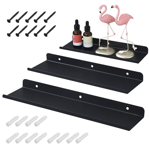 Mensole Da Muro, Set da 3 pezzi, Mensola Da Muro nera, impermeabile e resistente all'umidità, Mensole Bagno,adatta per la decorazione e lo stoccaggio in soggiorno, camera da letto, cucina e bagno