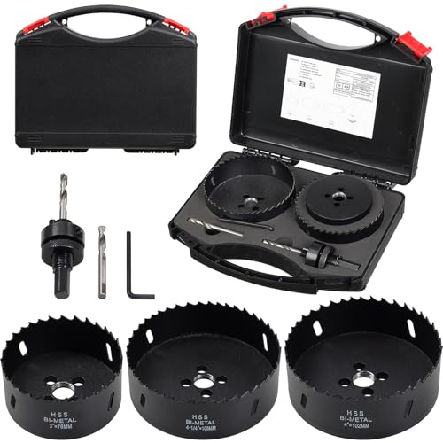 Hole Saw Kit 3 in1, Metal Hole Saw Set 76/102/108 mm, Circular HSS Drill Bits Bi-Metal Hole Cutter Set with Hex Shank for Punching Round Holes on Ceiling Board, Acrylic Panel, Metal Plate