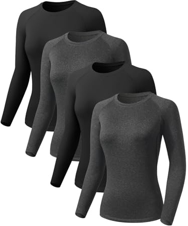 Orrfreer 4 Pack Women's Activewear Gym Tops Long Sleeve Compression Shirt Fitness Workout Yoga Tops Ladies Sports Running T-Shirt Fast Dry, Breathable