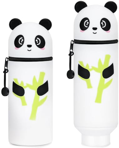 AUNHOKE 2-in-1 Silikon Federmäppchen, Kawaii Federmäppchen, Silikon Federmäppchen Panda, Schreibwaren mit Reißverschluss für Unisex Federtasche