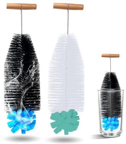 FontFable 2Pcs Flaschenbürste, 35cm Länge mit Ergonomischem Griff, Schwarzen Borsten & Blauem Schwamm, Flaschenbürste kompatibel mit Sodastream Glasflasche, Reinigt Effektiv und Schont die Flaschen