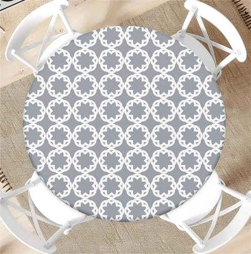 Outdoor Runde Tischdecke mit Gummizug Ø 36in(90cm)- Elastisch Garten tischdecke mit Kleines Blumen-Schachbrettmuster Muster Passend für 75-85cm