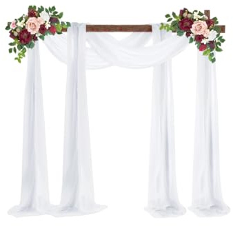 JOYWU Wedding Arch Draping Fabric,2 Panels 1.6 x 6m White Arch Drapery Sheer Backdrop Curtain,White Wedding Arch Drapes for Ceremony Birthday Party,Drapery Ceremony Reception Swag Decor (white)