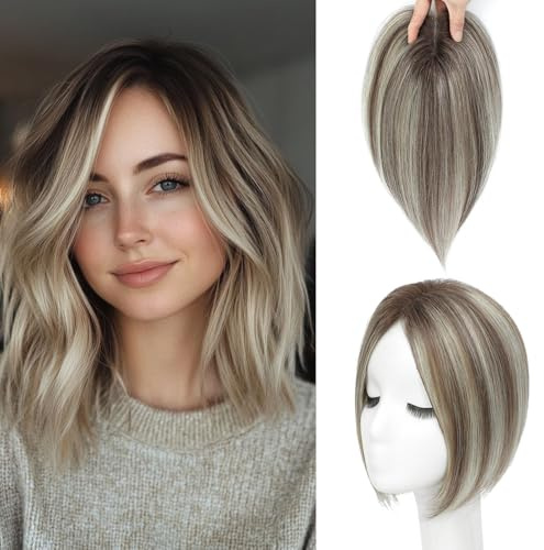 Haar Topper für Frauen, Premium Haar Stück 100% Remy-Menschliches Haar ohne Pony, 120% Dichte Schweizer Basis Clip-In Topper 7x10CM Haarverlängerungen 10 Zoll (4T6/613#)