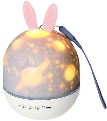 AILISK RAUM LUST Magische Kinderzimmer-Lampe mit Sterneneffekt, Spieldose mit Fernbedienung - Niedliches Kaninchen 21 Diasätze