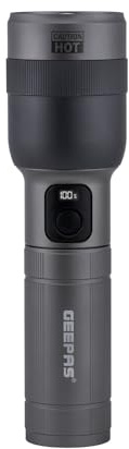 GEEPAS Zoomable LED Digital Flashlight | 3000 Lumen Super Bright Powerful 10000mAh Type-C Rechargeable | 12H Runtime 6 Modes | Waterproof Pocket Size Torch for Power Cuts Emergency Camping Hiking 60W