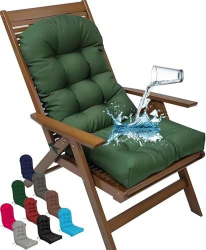 BUAOGDVG Cuscino Impermeabile per Sedia da Esterno con Schienale Alto e Laccetti (110x50cm, Spessore 8-10cm) - Adatto a Sedie a Dondolo, Patio, Giardino e Interni - per Mobili da Terrazza(H)