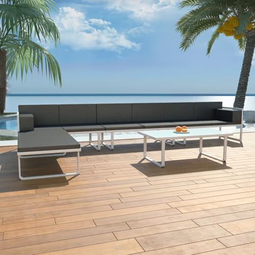 Tonture 5-TLG. Trädgårdslounge-set, textil aluminium svart, väderbeständig soffa för utomhusbruk med soffbord, bekväm stoppning för terrass, balkong, trädgårdsmöbler