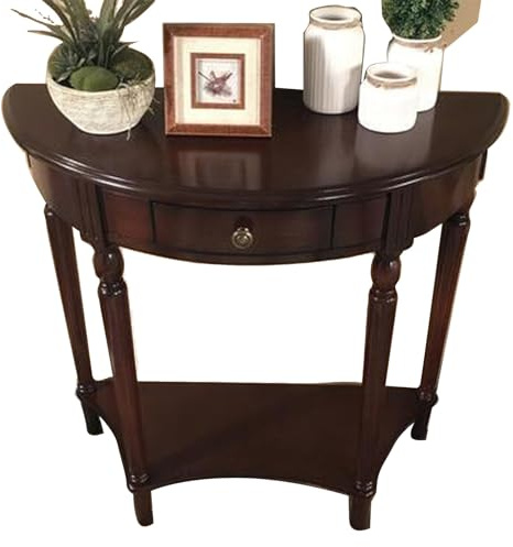 Tavolo consolle a mezzaluna, tavolini da ingresso semicircolari in legno massello con cassetto, tavolini da ingresso semicircolari, tavolini laterali for divano for soggiorno(Walnut,60x30x80cm)