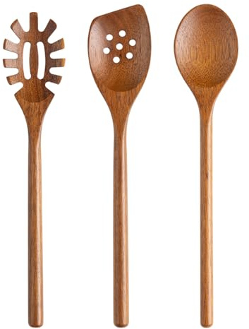 Dzmuero Kochlöffel Holz Set, 3 Stück Holzlöffel, Pfannenwender, Risottolöffel, langlebig antibakteriell, Holzkochlöffel für Antihaft und Tontöpfe, Unterschiedliche Kochbedürfnisse