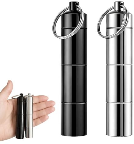 2 Stück Schwarz Silber Teilbare Tragbare Tablettenbehälter, 3 Fächer Tablettenbox Pillendose Schlüsselanhänger, Pillendose Klein Für Unterwegs, Pillendose Metall