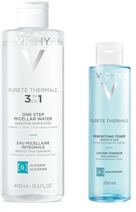 VICHY | Pureté Thermale Set | Mizellenwasser Mineral für Empfindliche Haut 200 ml + Verfeinernde Tonische Lotion 200 ml | Sanfte Reinigung & Make-up-Entfernung | Beruhigt und spendet Feuchtigkeit