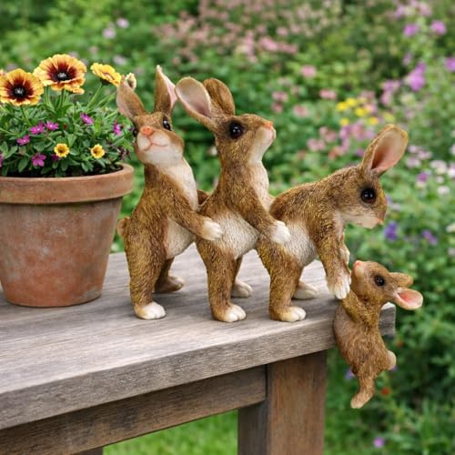 Online Fuchs Gartenfiguren für draußen, süße Hasen Polonaise, Kantenhocker - 23 cm groß, wetterfest - Deko Figuren speziell am Rand für Mauern, Steine, Tisch oder Blumentöpfe geeignet