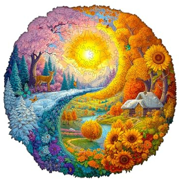 Jigfoxy Seasons Wooden Jigsaw Puzzles for Adults, 280pcs Unique Animal Shape Wood Puzzles, Birthday Gifts for Family Friend with wooden box(13.4 * 13.4in)