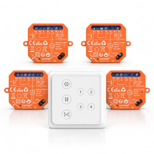 LoraTap Interruttore Tapparelle Doppio Controllo: App WiFi + Telecomando Wireless – Voce Alexa Google Assistant – App Timer – Mantiene Interruttore Manuale – Motore AC 4 Fili 300W