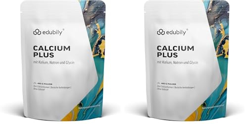 edubily® Calcium plus mit Kalium & Glycin - Basen Mineral Mischung mit Calcium- & Kaliumkomplex - Ohne Süßstoff mit Glycin und natürlichem Aroma - Laborgeprüft (480 g) (Packung mit 2)
