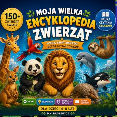 Moja wielka encyklopedia zwierząt: Encyklopedia zwierząt dla dzieci z nauką czytania sylabami | Ponad 100 zwierząt | Ciekawostki | Zadania edukacyjne | Dyplom dla małego odkrywcy