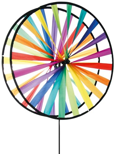 HQ Design Windspiration - Magic Wheel, UV-beständige und wetterfeste Windspiel Deko für Garten, Terrasse und Balkon, inklusive Standstab (Giant Duett Rainbow)