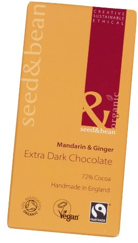 Seed and Bean Organic 72 Percent Extra Dark Chocolate with Mandarin and Ginger 85 g