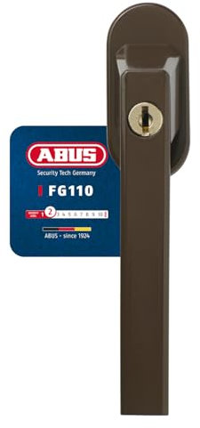 Abus Fg110 Maniglia con Blocco Antifurto, Serratura a Spinta con Cilindro per Finestre, Chiave Maestra, Livello di Sicurezza: 2, 59222, Marrone
