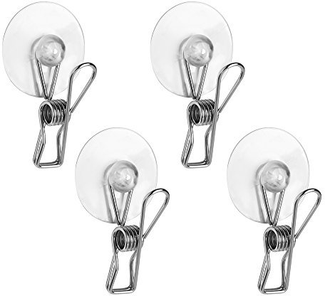 iDesign Basic 4er-Set Clip mit Saugnapfhalterung | praktischer Handtuchhalter ohne Bohren | Klemme mit Saugnapf für Bad, Büro oder Küche | Edelstahl poliert, 3.99x11.99x21.89 cm