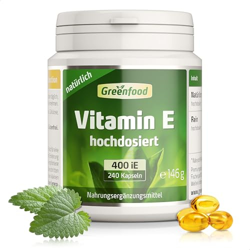 Vitamin E, 400 IE, natürlich, 240 Kapseln - OHNE künstliche Zusätze | Tocopherol Komplex, Antioxidant, Zellschutz, Hohe Bioverfügbarkeit, Laborgeprüft, Glutenfrei, Laktosefrei