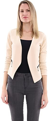 Malito – Dam blazer långärmad – enfärgad jerseyblazer – kort basjacka – sweatblazer med dragkedja – väska – skräddarsydd kavaj 6040 (storlek S-XXL), kräm, S