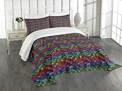 ABAKUHAUS Patchwork Tagesdecke Set, Hunderte von Fliesen, Set mit Kissenbezügen Sommerdecke, für Einzelbetten 170 x 220 cm, Rot Grün