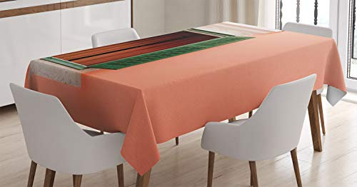 ABAKUHAUS Rustikal Tischdecke, Alte Retro Haus Fensterläden, Für den Inn und Outdoor Bereich geeignet Waschbar Druck Klar Kein Verblassen, 140 x 170 cm, Orange Grün Weiß