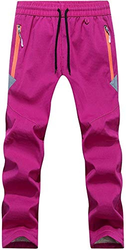 FAIRYRAIN Kinder Jungen Mädchen Winter Warm Softshellhose Gefütterte Winddicht Outdoorhose mit Verstellbarem Tunnelzug Fleecefütterung Regenhose Wanderhose S, Rose, 116