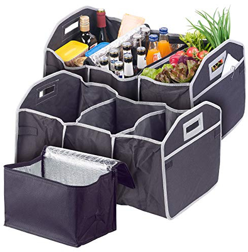 Lescars Auto-Kofferraum-Tasche: 2er-Set 2in1-Kofferraum-Organizer mit 3 Fächern & Kühltasche, faltbar (Organizer für Auto-Zubehör, für Kfz, Car)
