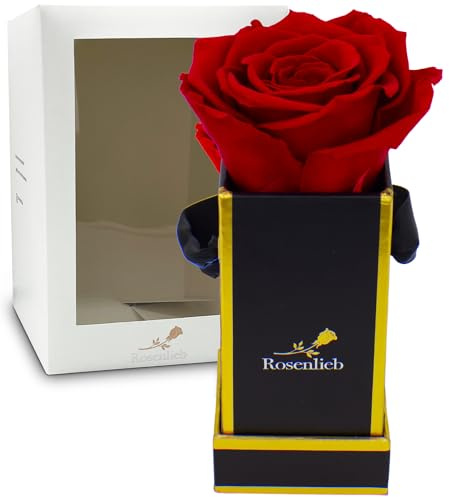 Rosenlieb Rosenbox mit Infinity Rosen (3 Jahre haltbar) | Echte konservierte Blumen | Flowerbox Inklusive Grußkarte (Square Bella Schwarz, Rot)