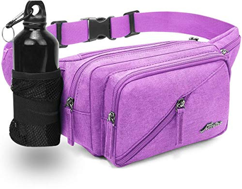 Afreter Fanny Pack Waterproof Waist Bag Pack Men Women Hip Bum Bag With Water Bottle Holder Adjustable Strap Suitable For Outdoors Workout Traveling Hiking Cycling Dog Walking Pouch Bag(Purple)