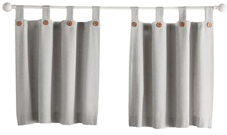 Threadmade Tucker Solid Button Window Tier Set, Gray - 30 W x 24 L