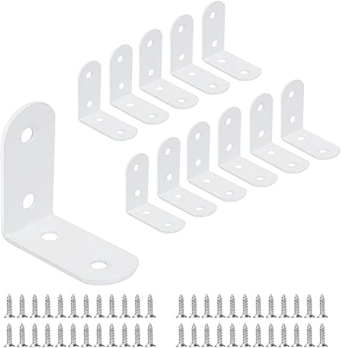 JatilEr 12 st hörnfästen 40 x 40 mm, vinkelfästen 90 graders hörnstöd, metall, L-fästen, metall med 48 skruvar för trämöbelfixering - vit