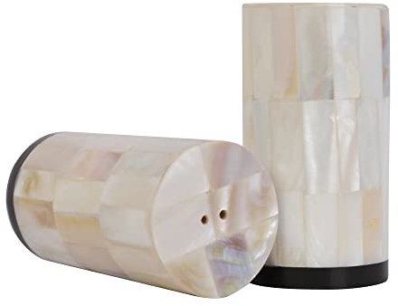 Wonderlist Handicrafts SE-SAS01 Vintage HornPolyresin Salt and Pepper Shakers Each Set is Unique, for Medieval and Fantasy Bar or Kitchen Table Decor Gifts, 3.5 inch, Mother of Pearl