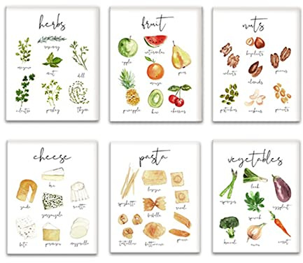 ZHONGYUTONG Lustiger Küchen Kunstdruck-Gemüse Käse Nuss Obst Kräuter Pasta Poster Lebensmitteltabelle Leinwand Wandbilder Esszimmer Wanddekoration Geschenk Satz von 6 (40x60cm Kein Rahmen)