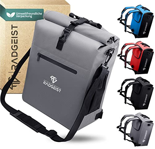 RADGEIST 3in1 Fahrradtasche für Gepäckträger - Fahrrad Rucksack - Gepäckträgertasche - Umhängetasche - mit Laptopfach - wasserdicht- 25L - grau