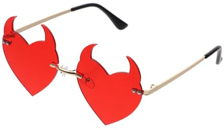 TENDYCOCO Heart Randless Sonnenbrille Rahmenlose Brille: Halloween Sonnenbrille Teufel Graue Party Brillen für Party Nachtclub Bar Danzfoto Requisiten