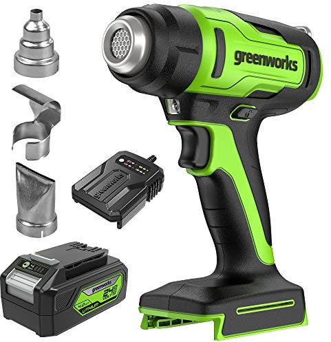 Greenworks Kit de pistola de calor inalámbrica de 24 V, batería de 4.0 Ah y cargador incluidos, herramienta de aire caliente, máximo a 1000 °F/538 ℃ con 3 boquillas para el hogar, garaje, al aire