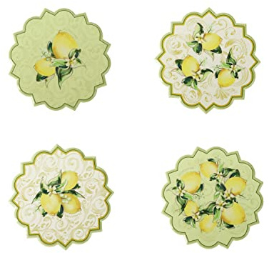 BRANDANI Sottopentola Set 4 Pezzi Assortiti Limoni 10,5cm Porcellana Sughero
