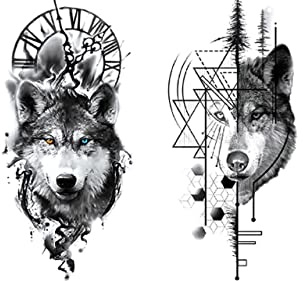 2 Blätter Temporary Wolf Kompass Tattoo Fake Tattoo XQB88 89