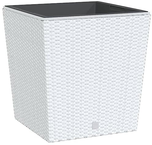 vidaXL Pflanzkübel, Blumenkübel mit herausnehmbaren Einsatz, Blumentopf Übertopf Rattan-Optik, Pflanzkasten für Innen Außen, Weiß PP