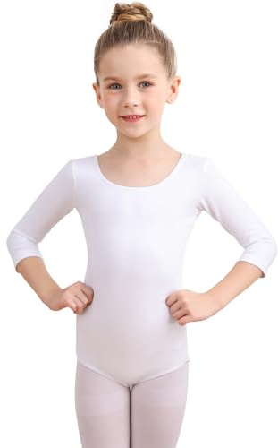 Soudittur Body Danza Classica per Bambine e Donne Cotone Body Ginnastica Artistica Costumi per Balletto Body 3/4 Maniche Lunghe