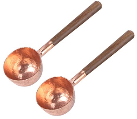 OUSIKA 2 Stück Kaffeelöffel, roter Kupfer-Kaffeelöffel mit Holzgriff, Messlöffel for Tee, Zucker, Salz, Küchen-Esslöffel Löffel