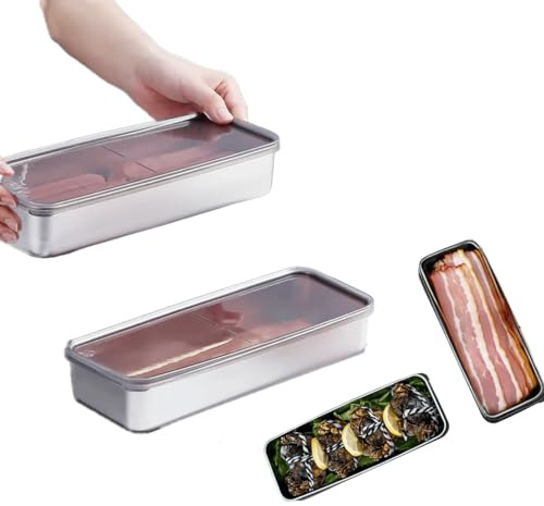 Qivine Set mit 2 Aufschnittboxen für Kühlschrank, Luftdichte Aufschnittbox Stapelbar Fresh, 1300ml Lebensmittel Edelstahl Behälter mit Deckel für Käse, Fleisch, Wurst