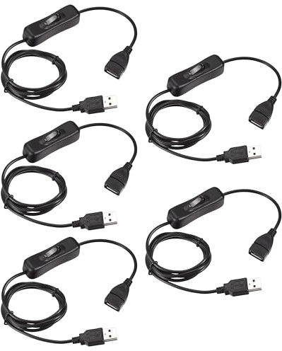 HUAZIZ Nero Cavo di prolunga USB con interruttore on/off, 1 m (5 pezzi), compatibile con cuffie USB, lampada da scrivania, ventola e strisce LED