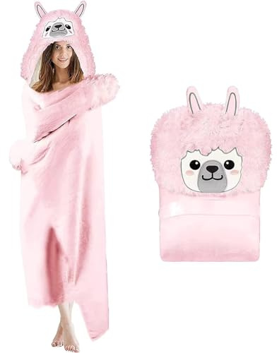 WJMSDK Alpaka Decke mit Ärmeln - Alpaka Geschenk für Frauen, Sherpa Fleece Kuscheldecke mit ärmeln, Tragbare Decke zum Anziehen als Weihnachten Geburtstagsgeschenk für Frauen Damen